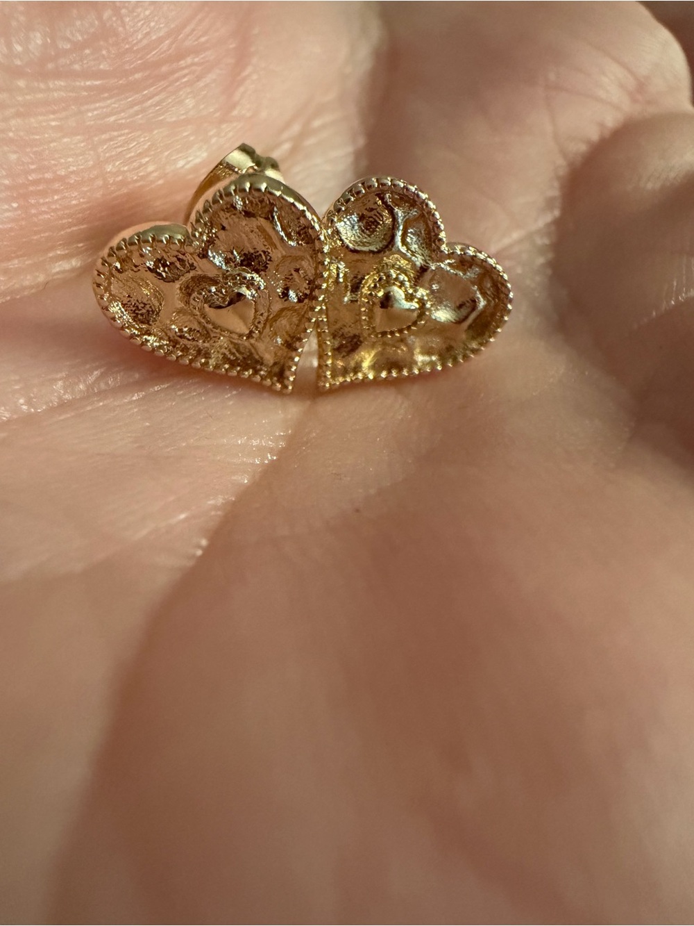Gold Heart Stud Earrings - Elegant Double Heart Design